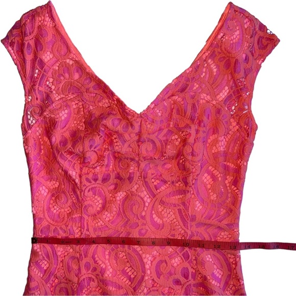 LILLY PULITZER | Rosaline Lace Mini Cocktail Dress | Hot Pink Orange Sheath | 2 - Picture 5 of 12